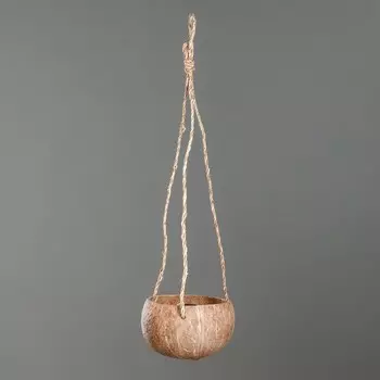 Кашпо «Кокос», на веревке, D12H7см. , кокос, дерево 01-078
