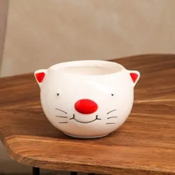 Кашпо "Кот", белое, керамика, h=11 см, 0.5 л, 1 сорт, Иран