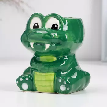 Фигурное кашпо для цветов «Крокодильчик Дино», 779 см, керамика, зелёное