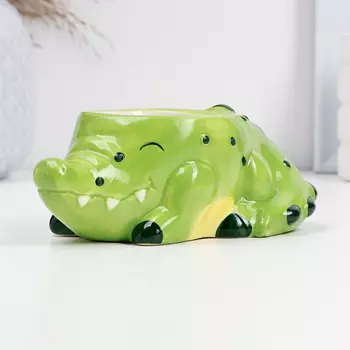 Фигурное кашпо для цветов «Крокодил Геннадий», 1498 см, керамика, зелёное