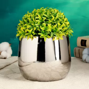 Кашпо для цветов «Лайт», d=14 см, h=12 см, керамика, серебристое