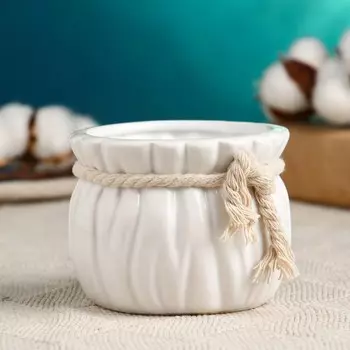 Фигурное кашпо для цветов «Мешочек Мартин», 1 л, d=9 см, h=7 см, керамика, белое