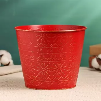 Кашпо «Олени и снежинки», 171714 см, красное с позолотой