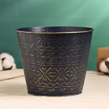 Кашпо «Олени и снежинки», 171714 см, синее с позолотой