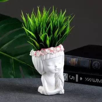 Фигурное кашпо для цветов «Девушка с косой», 80 мл, 1188 см, гипс, белое