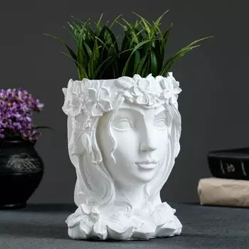 Фигурное кашпо для цветов «Девочка венком», 500 мл, 191414 см, гипс, белое