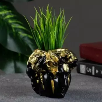 Кашпо - органайзер "Голова Давида" черная с золотом, 9х9х9см