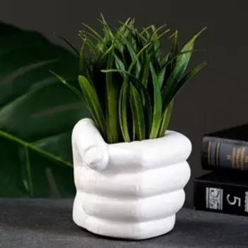 Фигурное кашпо для цветов «Сжатый кулак», 150 мл, 101010 см, гипс, белое