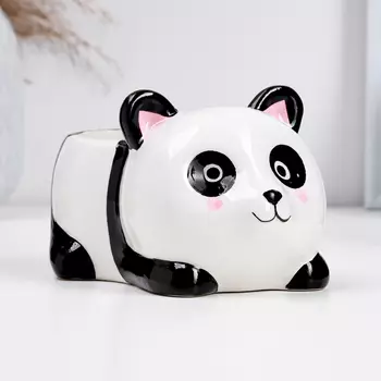 Фигурное кашпо для цветов «Панда Маша», 1498 см, керамика, белое, чёрное