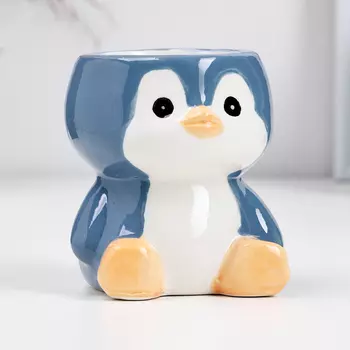 Фигурное кашпо для цветов «Пингвинчик Миша», 779 см, керамика, синее, белое