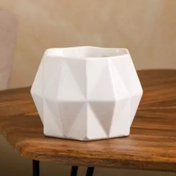 Кашпо "Ромб", белое, керамика, 15х11.5 см, 1 сорт, Иран