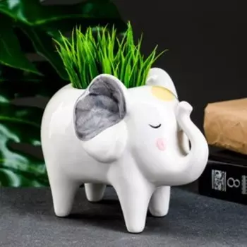 Фигурное кашпо для цветов «Слон Платон», 500 мл, 15.58.512.5 см, керамика, белое
