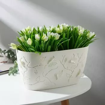 Кашпо для цветов со вставкой Lucky Friday Butterflies, 4 л, 30×15 см, цвет песочно-белый