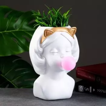 Фигурное кашпо для цветов «Девочка со жвачкой», 1.7 л, 232216 см, полистоун, белое