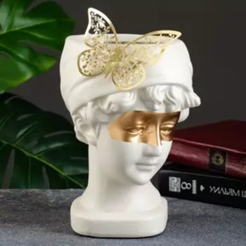 Кашпо - ваза "Лицо с повязкой" 21*18*14см, бело-золотое