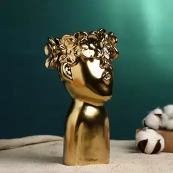 Фигурное кашпо для цветов «Мальчик с венком», 800 мл, 231012 см, керамика, золотистое