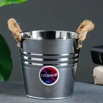 Кашпо-ведерко "С праздником" 13 х 9,5 х 12 см