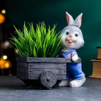 Кашпо "Зайчик с тележкой" 15х9х16см, 0,25 л, d-5,5x7,5