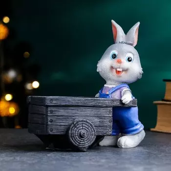 Кашпо "Зайчик с тележкой" 15х9х16см, 0,25 л, d-5,5x7,5