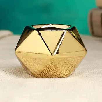 Фигурное кашпо для цветов «Золотой многогранник», 777.5 см, керамика, золотистое