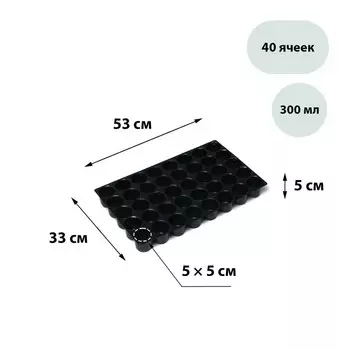 Кассета для рассады, 40 ячеек по 120 мл, чёрная, Greengo