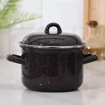 Кастрюля эмалированная, 1.5 л, d=15 см, индукция, чёрная