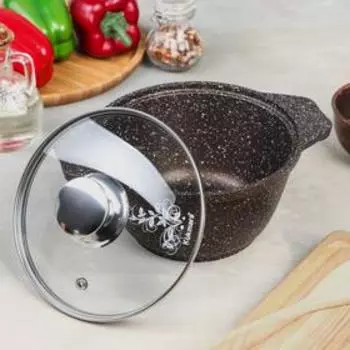 Кастрюля, 1 л, стеклянная крышка, антипригарное покрытие, цвет кофейный мрамор