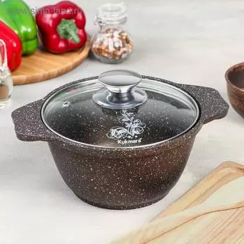Кастрюля, 1 л, стеклянная крышка, антипригарное покрытие, цвет кофейный мрамор