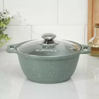 Кастрюля, 2 л, стеклянная крышка, антипригарное покрытие, цвет фисташковый мрамор