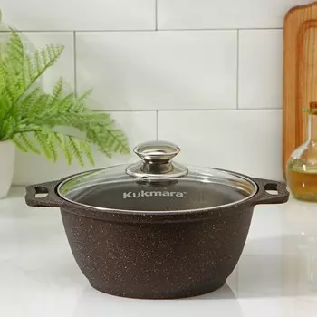 Кастрюля KUKMARA, 2 л, d=22 см, h=15 см, антипригарное покрытие, литой алюминий, цвет кофейный мрамор