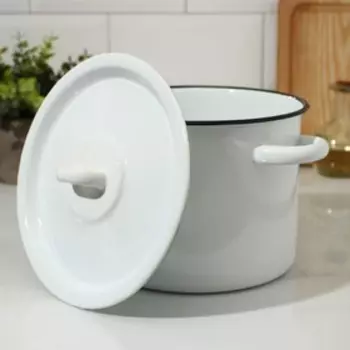 Кастрюля эмалированная, 3,5 л, d=20 см, цилиндрическая, цвет белый