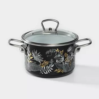 Кастрюля эмалированная Magia, 2 л, стеклянная крышка, индукция, чёрный