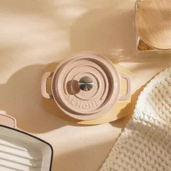 Кастрюля SL Home, 750 мл, d=14 см, h=7 см, на деревянной подставке, эмалированное покрытие, индукция, чугун, бежевая