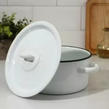 Кастрюля эмалированная, 2 л, d=19,5 см, цилиндрическая, цвет белый