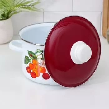 Кастрюля цилиндрическая «Черешня», 3 л, с крышкой, индукция, цвет белый