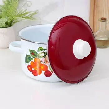 Кастрюля эмалированная «Черешня», 4 л, индукция, цвет белый