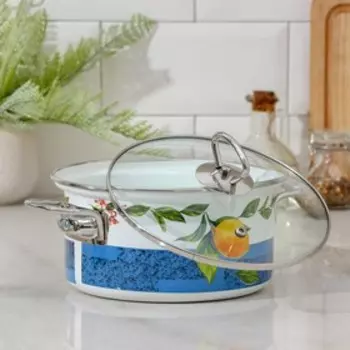 Кастрюля Доляна «Лимоны», 2,5 л, стеклянная крышка, цвет белый