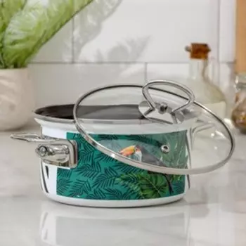 Кастрюля Доляна «Тропики», 1,9 л, стеклянная крышка, индукция, цвет белый