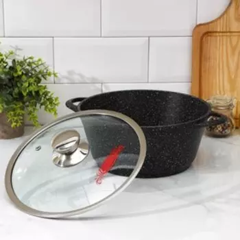 Кастрюля «Гранит», 3 л, стеклянная крышка, антипригарное покрытие