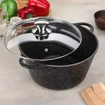 Кастрюля «Гранит», 5 л, стеклянная крышка, антипригарное покрытие