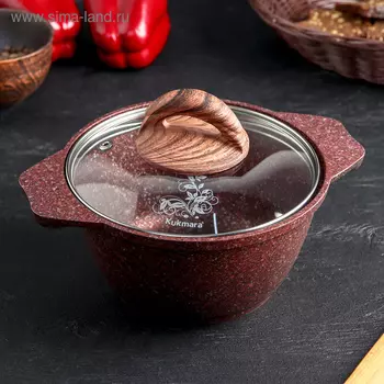 Кастрюля Granit ultra, 1 л, стеклянная крышка, антипригарное покрытие, цвет красный, ручка МИКС