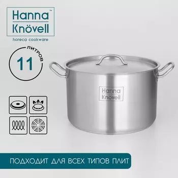 Кастрюля из нержавеющей стали Hanna Knvell с крышкой, 11 л, d=28 см, h=18 см, толщина стенки 0,8 мм, индукция