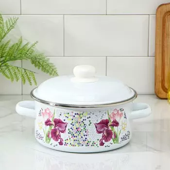 Кастрюля эмалированная «Мозаика», 3 л, d=20 см, индукция, цвет белый