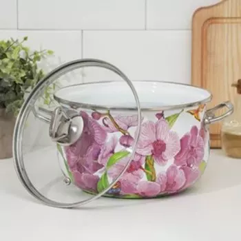 Кастрюля «Орхидея», 4 л, стеклянная крышка
