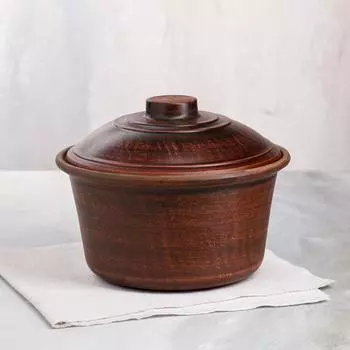 Кастрюля с крышкой "Гладкая", без ручек, красная глина, 2 л