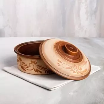 Кастрюля с крышкой "Резная", ангоб, красная глина, 1.5 л