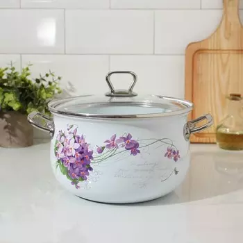 Кастрюля «Сирень», 4 л, стеклянная крышка