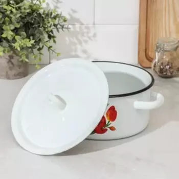 Кастрюля «Тюльпаны», 2 л, цвет белый