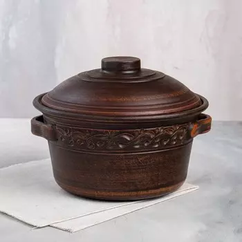 Кастрюля "Узорная", с ручками, декор, красная глина, 2 л