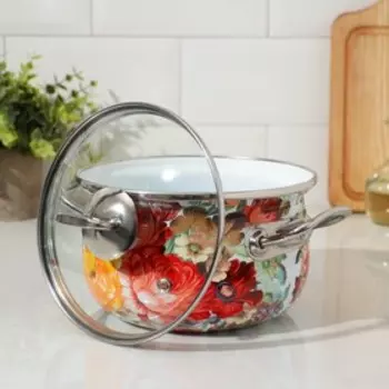 Кастрюля эмалированная «Верона», 2,1 л, стеклянная крышка, индукция